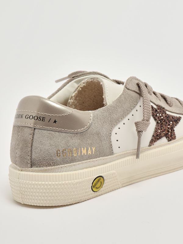 5. Girls' May sneakers in leather and glitter White-Taupe-Beige Golden Goose gyf00495f008072