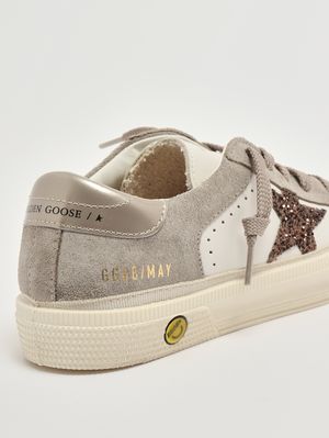 5. Girls' May sneakers in leather and glitter White-Taupe-Beige