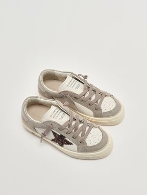 2. Girls' May sneakers in leather and glitter White-Taupe-Beige