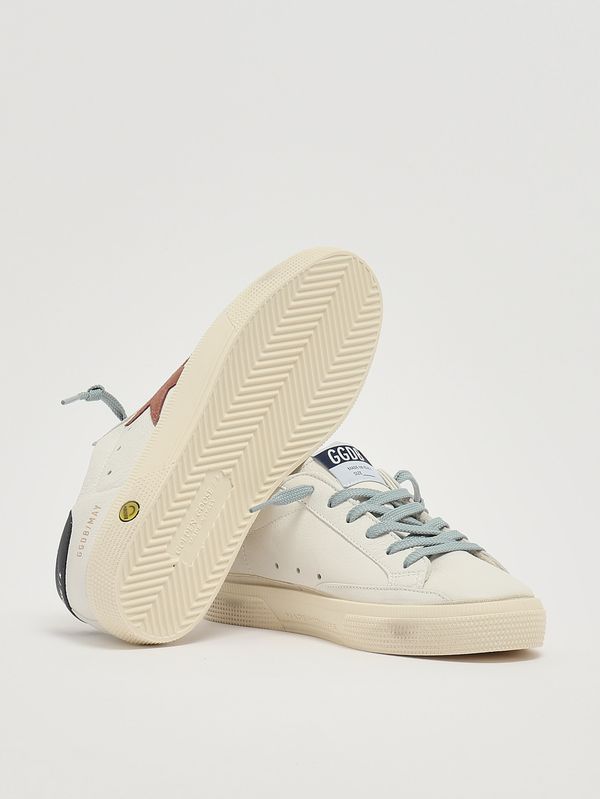 4. Zapatillas de niño May en napa y ante Blanco-Ocre-Azul Golden Goose gtf01033f008061