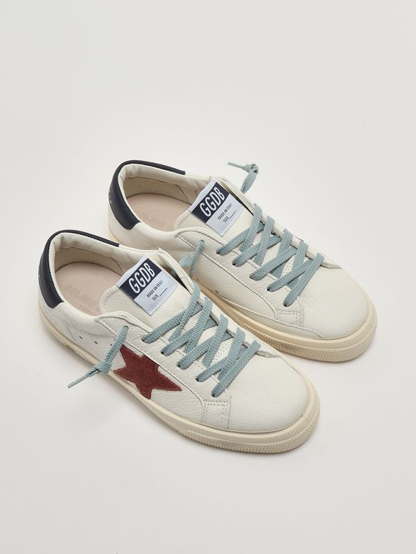 2. Zapatillas de niño May en napa y ante Blanco-Ocre-Azul Golden Goose gtf01033f008061