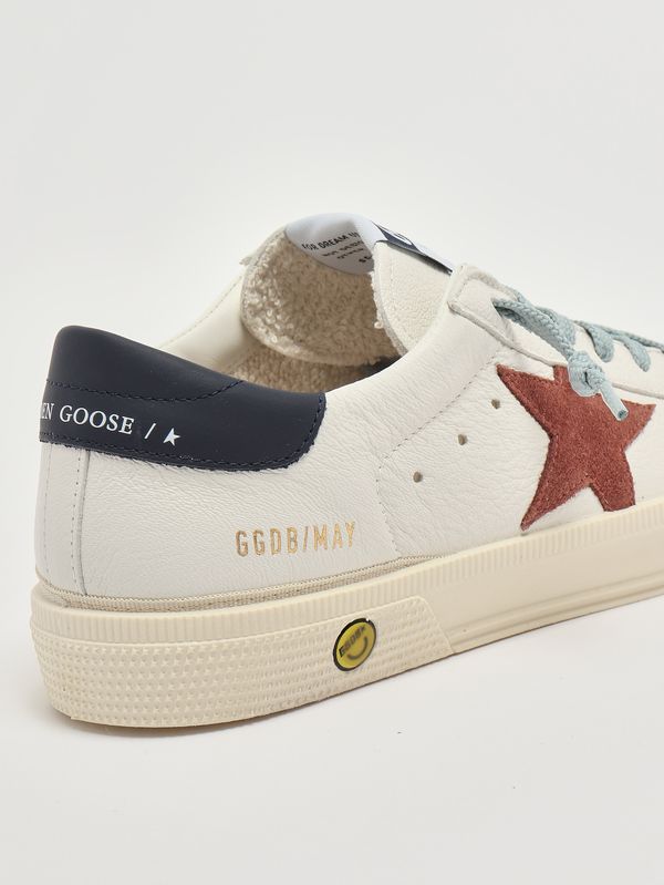 5. Zapatillas de niño May en napa y ante Blanco-Ocre-Azul Golden Goose gtf01033f008061