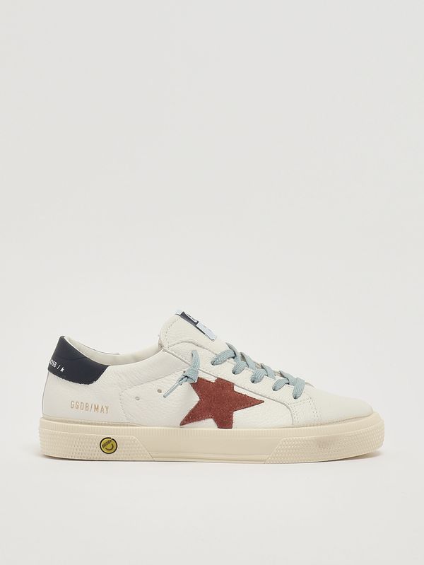 1. Zapatillas de niño May en napa y ante Blanco-Ocre-Azul Golden Goose gtf01033f008061