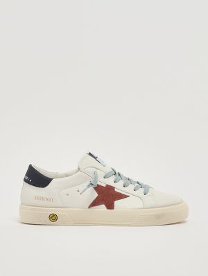 1. Zapatillas de niño May en napa y ante Blanco-Ocre-Azul