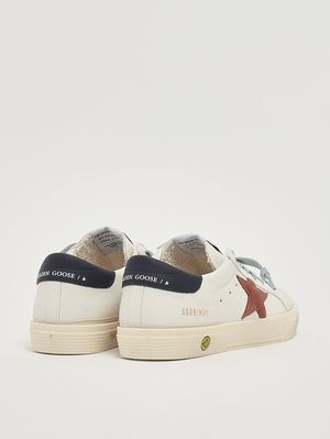 3. Zapatillas de niño May en napa y ante Blanco-Ocre-Azul