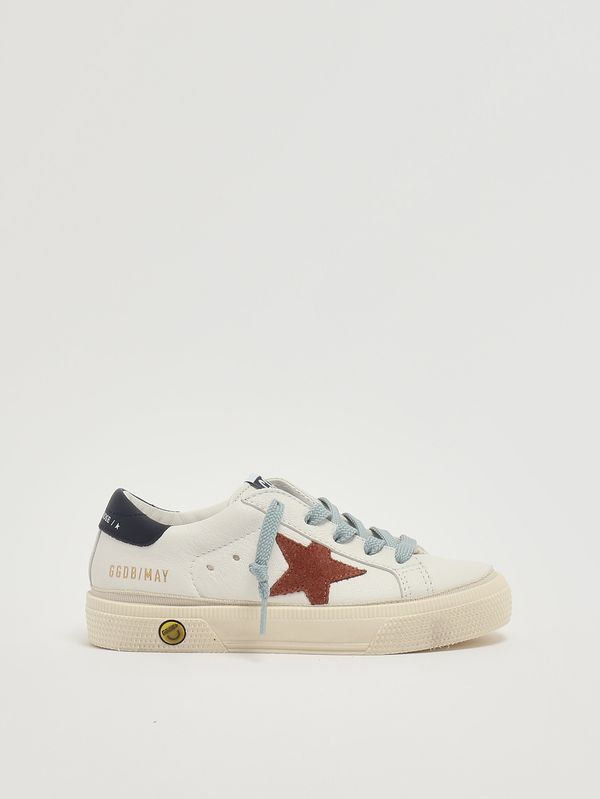 1. Sneaker May für Jungen aus Nappaleder und Veloursleder Weiß-Ocker-Blau Golden Goose gyf01033f008061