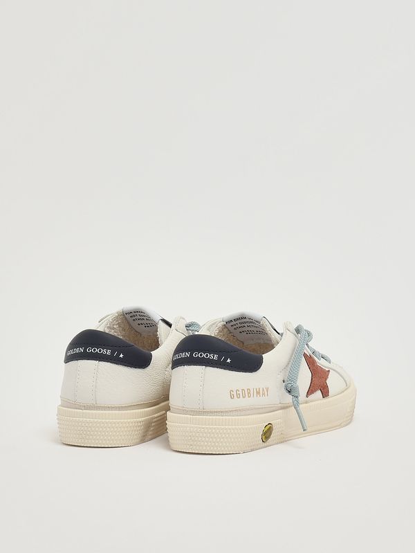 3. Sneaker May für Jungen aus Nappaleder und Veloursleder Weiß-Ocker-Blau Golden Goose gyf01033f008061