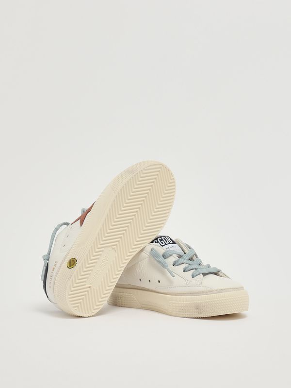 4. Sneaker May für Jungen aus Nappaleder und Veloursleder Weiß-Ocker-Blau Golden Goose gyf01033f008061