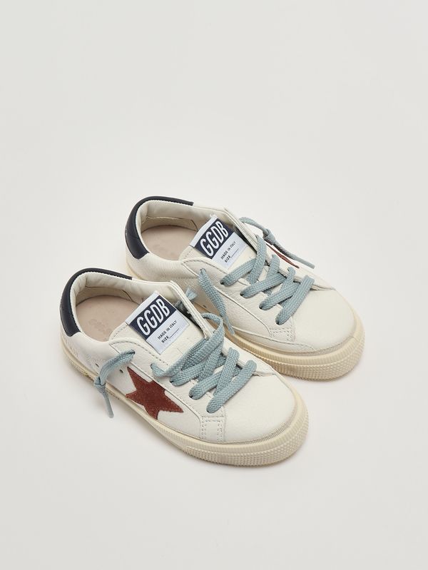 2. Sneaker May für Jungen aus Nappaleder und Veloursleder Weiß-Ocker-Blau Golden Goose gyf01033f008061