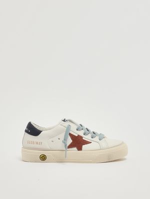 1. Sneaker May für Jungen aus Nappaleder und Veloursleder Weiß-Ocker-Blau