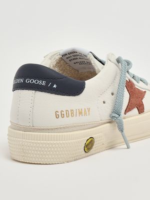 5. Sneaker May für Jungen aus Nappaleder und Veloursleder Weiß-Ocker-Blau