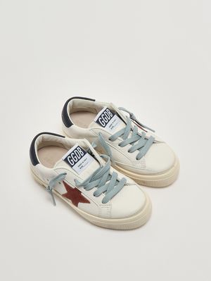 2. Sneaker May für Jungen aus Nappaleder und Veloursleder Weiß-Ocker-Blau