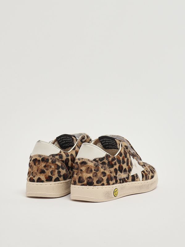 3. Zapatillas de niña Ball Star Strap de piel Estampado animal Leo Golden Goose gyf00501f008053