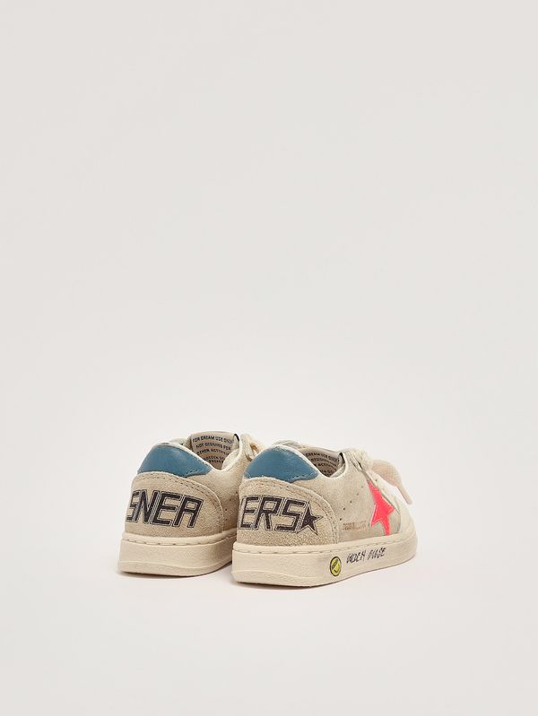 3. Kinder-Sneaker Ball Star aus Leder und Wildleder Beige-Neonrot-Blau Golden Goose gjf00439f008050