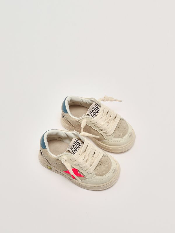 2. Kinder-Sneaker Ball Star aus Leder und Wildleder Beige-Neonrot-Blau Golden Goose gjf00439f008050