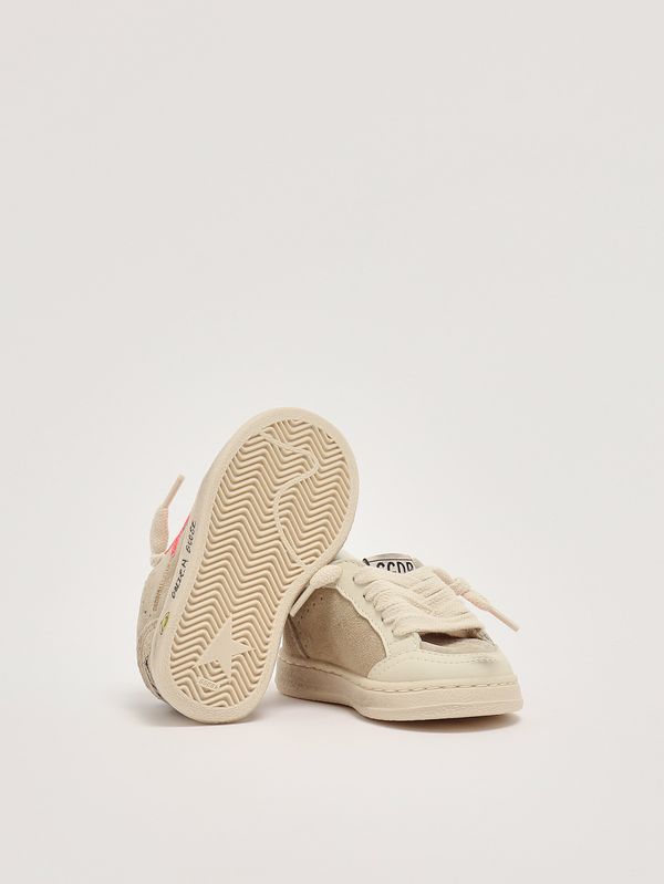 4. Kinder-Sneaker Ball Star aus Leder und Wildleder Beige-Neonrot-Blau Golden Goose gjf00439f008050