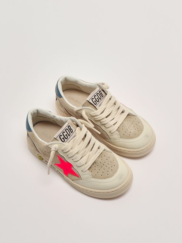 2. Baskets Ball Star en cuir pour garçon Beige-Rouge Fluo-Bleu Golden Goose gyf00439f008050