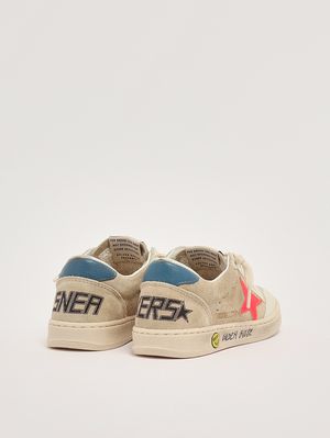 3. Baskets Ball Star en cuir pour garçon Beige-Rouge Fluo-Bleu