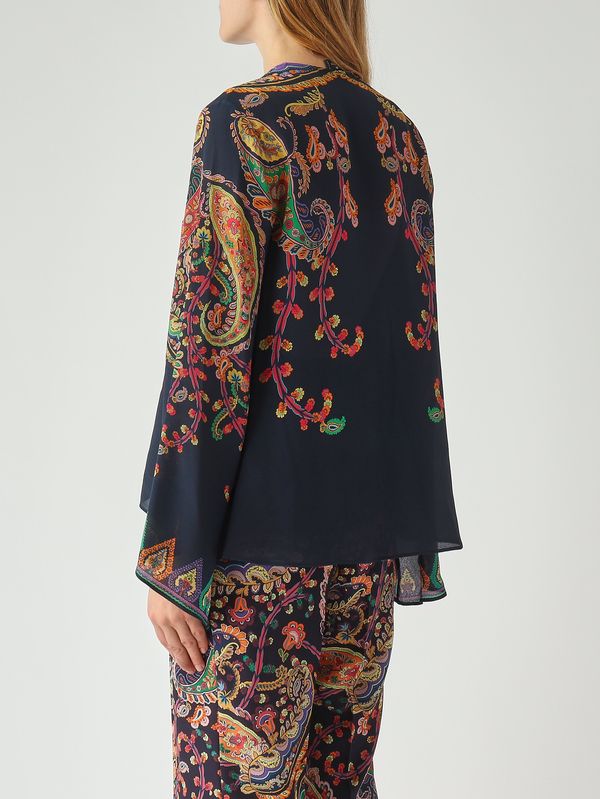 4. Blusa de seda para mujer Azul marino-Fantasía Etro wrja0162akg23