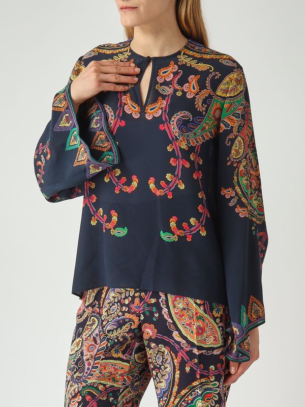 5. Blusa de seda para mujer Azul marino-Fantasía Etro wrja0162akg23