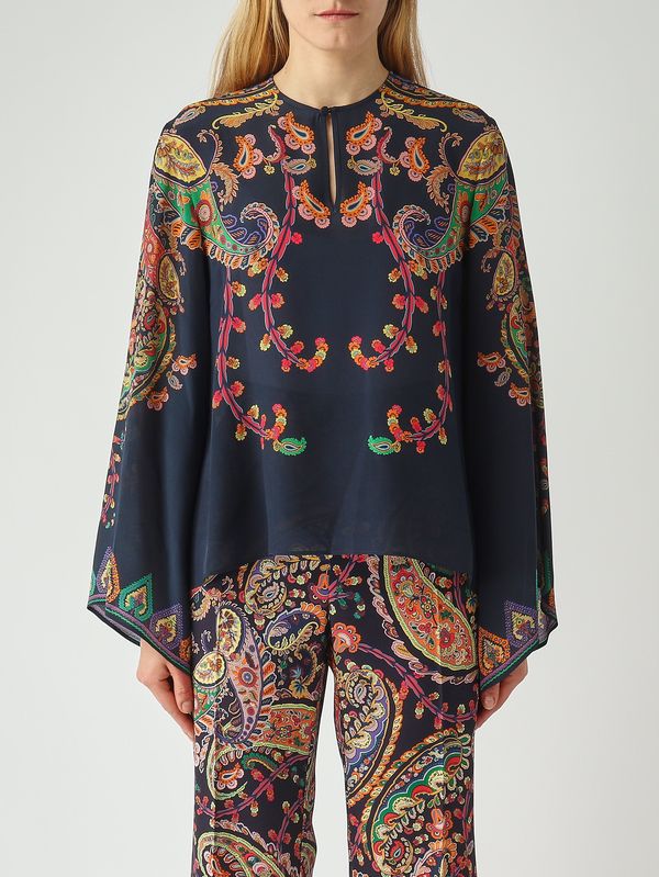 1. Blusa de seda para mujer Azul marino-Fantasía Etro wrja0162akg23