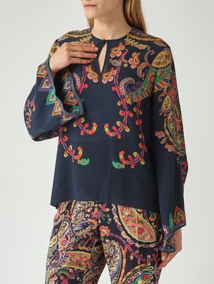 5. Blusa de seda para mujer Azul marino-Fantasía