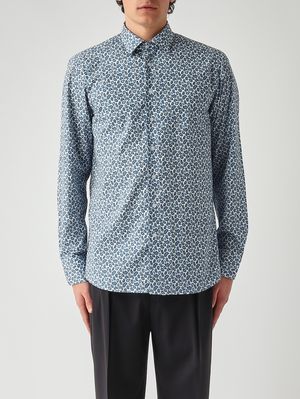 1. Chemise homme Roma en coton stretch Micro Paisley-Bleu