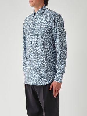 3. Chemise homme Roma en coton stretch Micro Paisley-Bleu