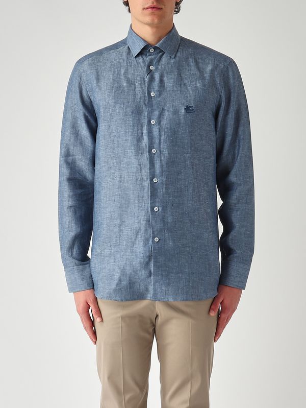 Chemise homme Roma en lin Bleu chiné Etro