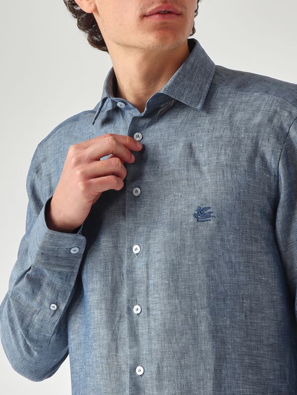 5. Men's Roma linen shirt Blue Melange Etro mrib000299tu3f3