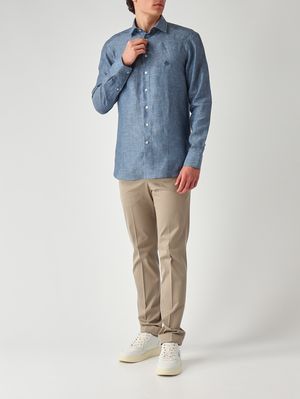 2. Men's Roma linen shirt Blue Melange