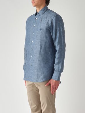 3. Men's Roma linen shirt Blue Melange