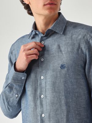 5. Men's Roma linen shirt Blue Melange