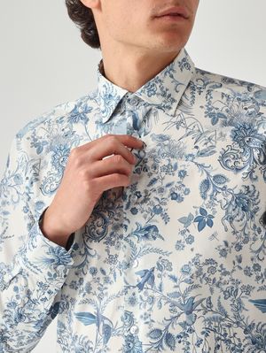 5. Herrenhemd Fuji aus Stretch-Baumwolle Weiß-Blau