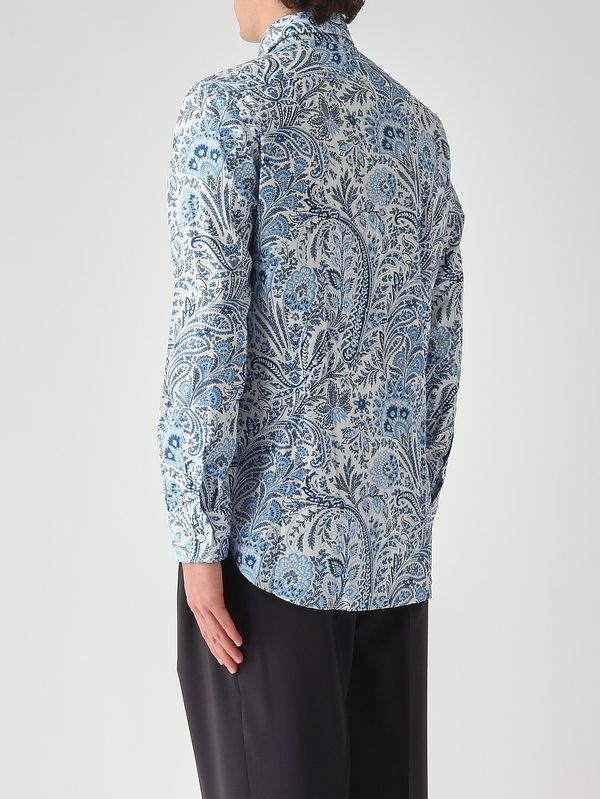 4. Herrenhemd Roma 8 P.C. aus Stretch-Baumwoll-Jacquard Weiß-Blau Etro mrib002599saeg2