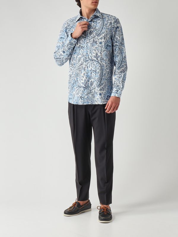 2. Herrenhemd Roma 8 P.C. aus Stretch-Baumwoll-Jacquard Weiß-Blau Etro mrib002599saeg2