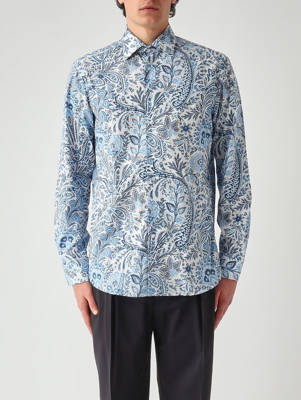 1. Herrenhemd Roma 8 P.C. aus Stretch-Baumwoll-Jacquard Weiß-Blau Etro mrib002599saeg2