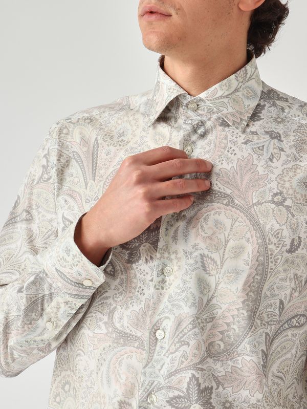 5. Herrenhemd Roma 8 P.C. aus Stretch-Baumwoll-Jacquard Weiß-Salbei Etro mrib002599saeg2