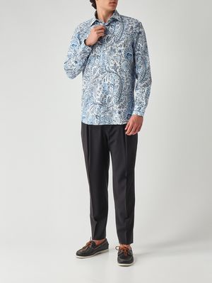 2. Herrenhemd Roma 8 P.C. aus Stretch-Baumwoll-Jacquard Weiß-Blau