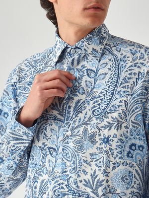 5. Herrenhemd Roma 8 P.C. aus Stretch-Baumwoll-Jacquard Weiß-Blau