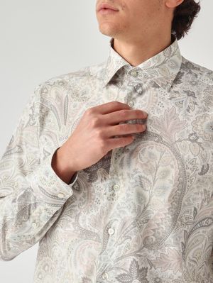 5. Camicia uomo Roma 8 P.C. in jaquard di cotone stretch Bianco-Salvia