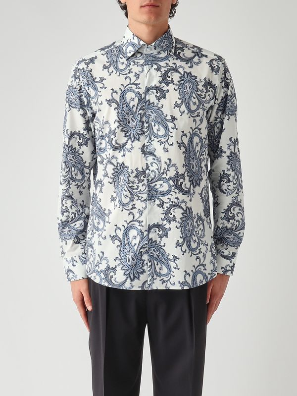 1. Herrenhemd ROMA 8 P.C. aus Stretch-Baumwolle Weiß-Blau Etro mrib002599saeg7