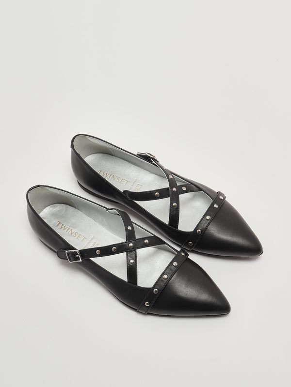 2. Leather ballet flats for girls Black Twinset 261gcj020
