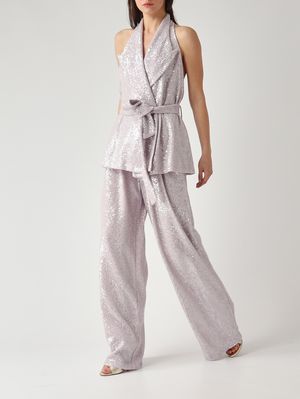 2. Pantalón de mujer New Arizona en tejido de lentejuelas Lila
