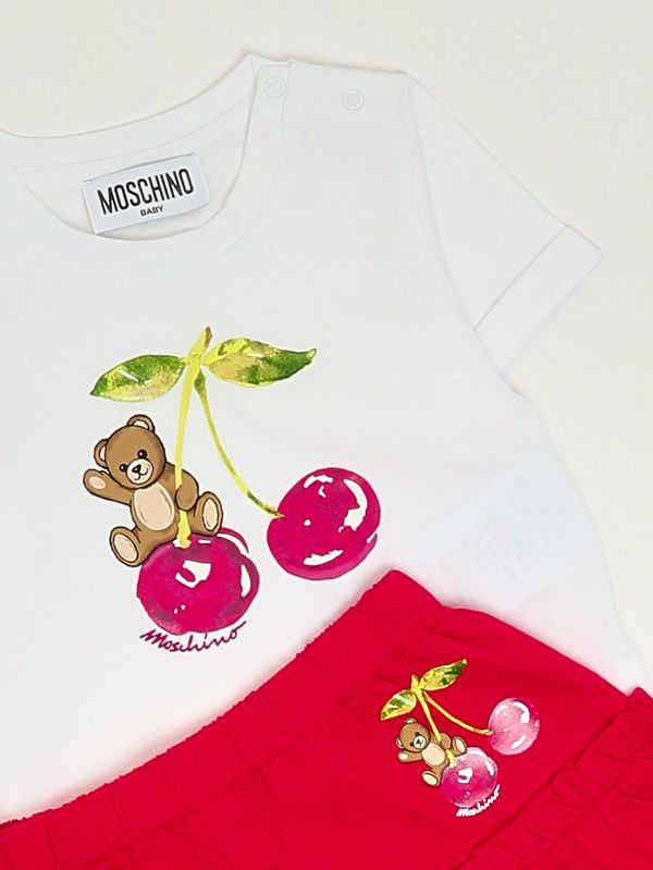 3. Ensemble pour nouveau-né en coton Blanc-Rouge Moschino mdg01tlaa02