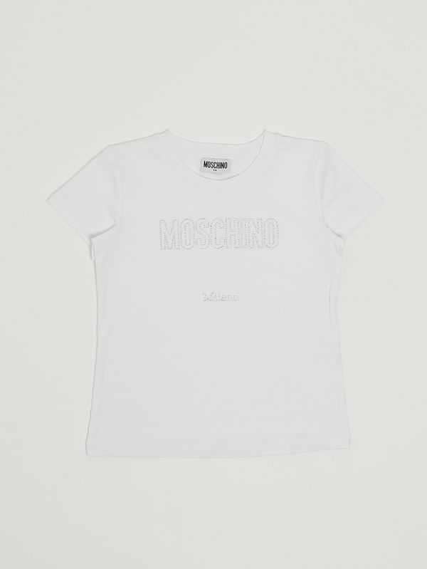 Camiseta de niña de algodón elástico Blanco Moschino