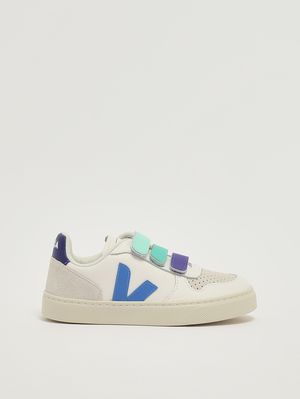 1. Kinder-Sneaker V-10 aus chromfreiem Leder Weiß-Hellblau