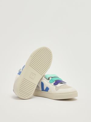 4. Kinder-Sneaker V-10 aus chromfreiem Leder Weiß-Hellblau