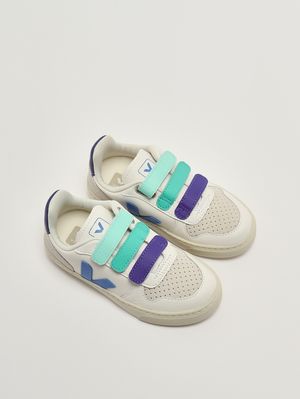 2. Kinder-Sneaker V-10 aus chromfreiem Leder Weiß-Hellblau
