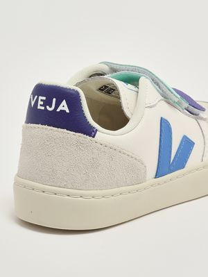 5. Kinder-Sneaker V-10 aus chromfreiem Leder Weiß-Hellblau
